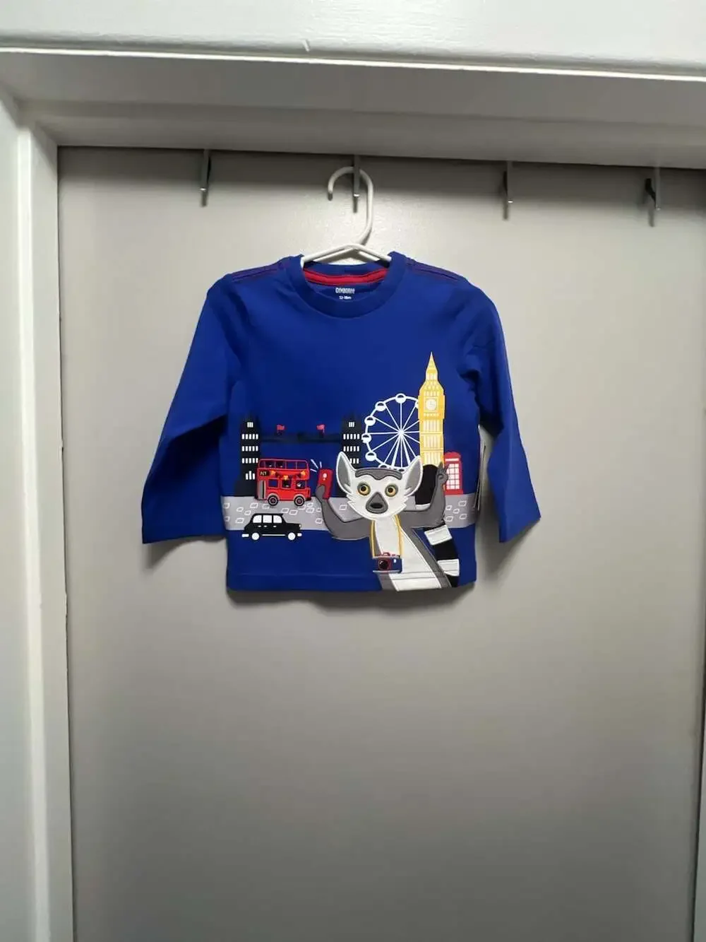 Gymboree London Lemur Embroidered Graphic Long Sleeve T-Shirt